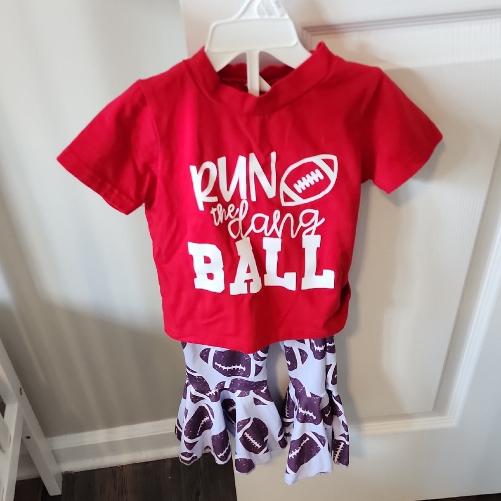 Red 'Run the Dang Ball' Shirt and Football Print Pants Set 12 Months
